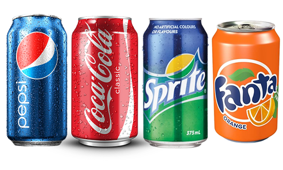 pepsi coke sprite and fanta cans